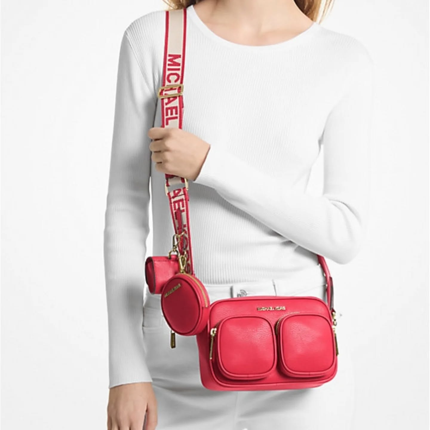 Jet Set Medium RED Leather Crossbody Bag with Case for Apple Airpods Pro