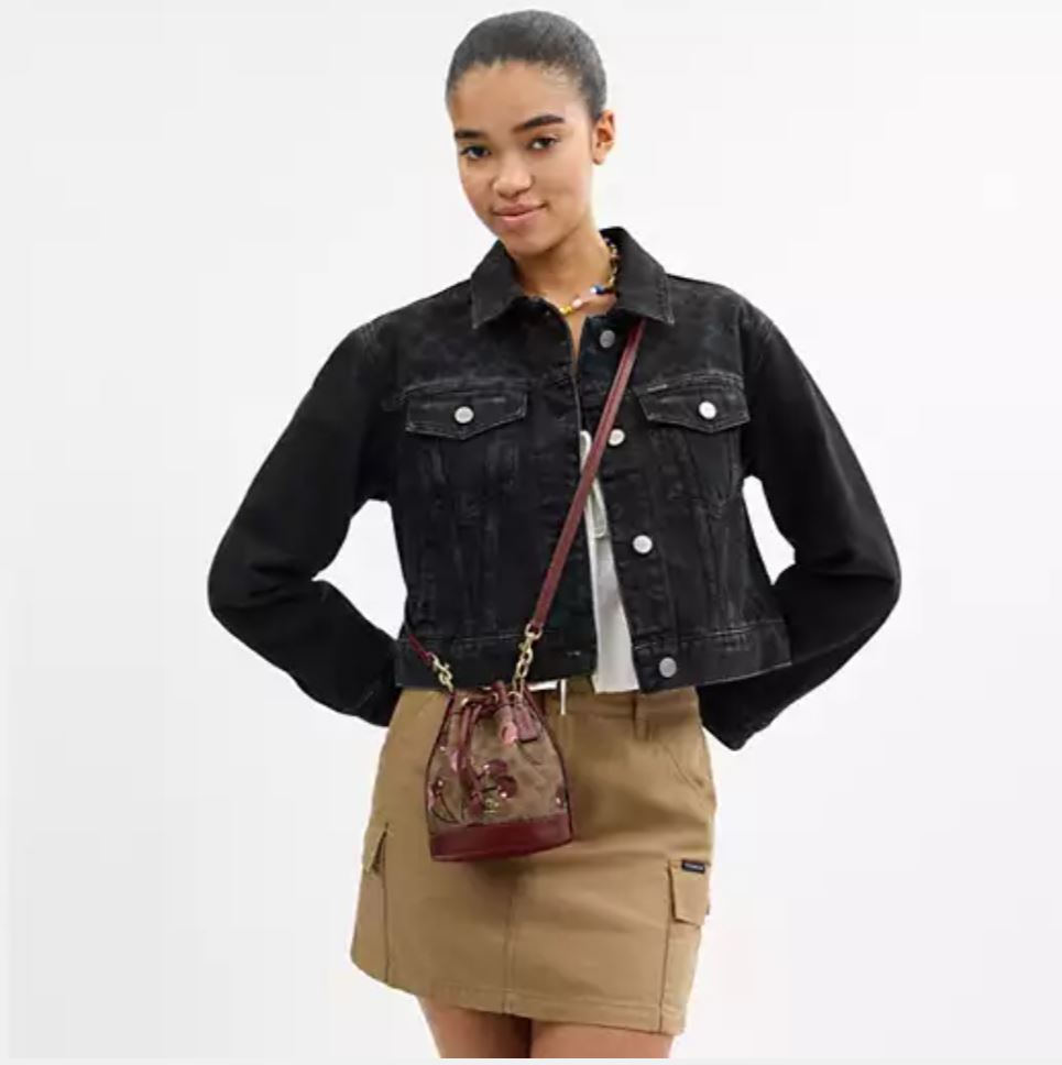 Mini Bucket Bag In Signature Canvas With Cherry Print