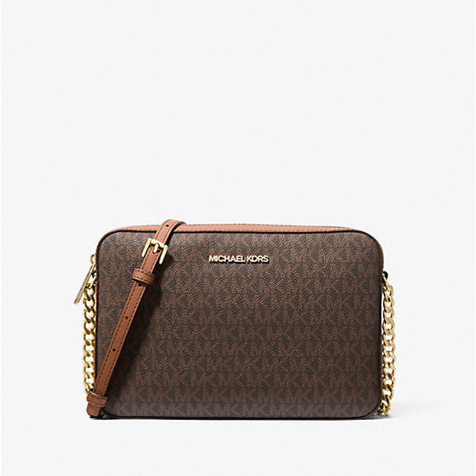 Jet Set brown Large Printed Logo Crossbody Bag