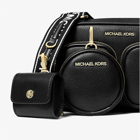 Jet Set Medium NEGRO Leather Crossbody Bag with Case for Apple Airpods Pro
