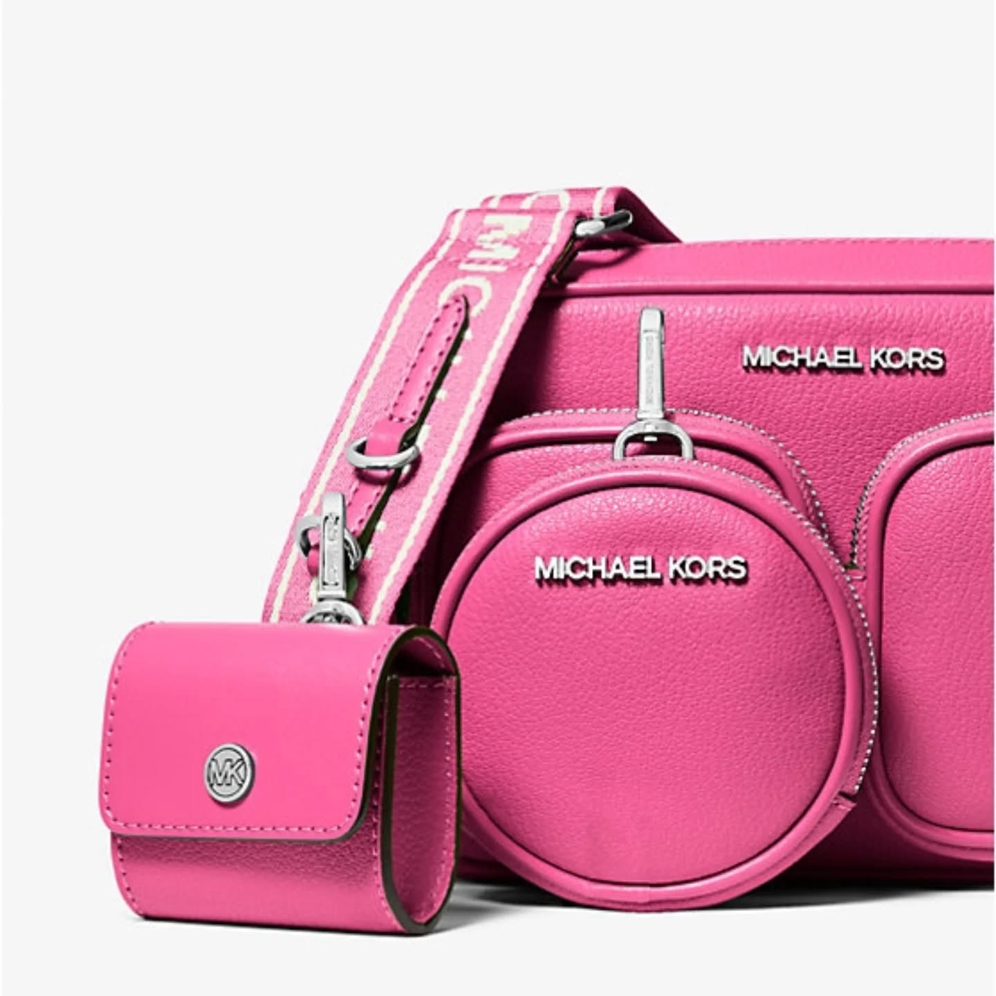 Jet Set Medium PINK Leather Crossbody Bag with Case for Apple Airpods Pro