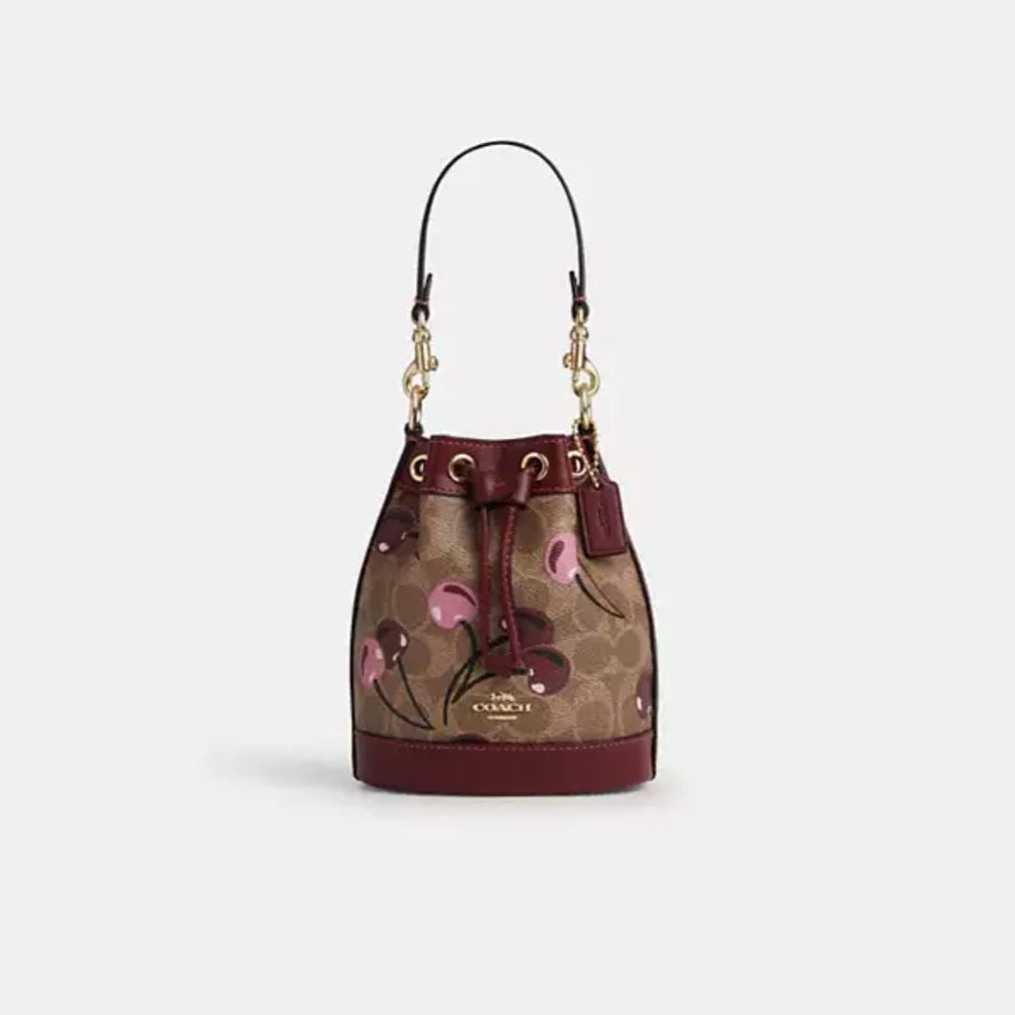 Mini Bucket Bag In Signature Canvas With Cherry Print
